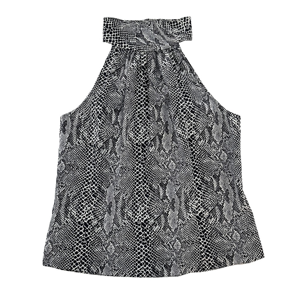 INC 100% Silk Snakeskin Mock Neck Halter Tank • 12 • black, white‎